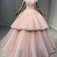 Pink tulle long ball gown dress pink evening dress - Thumbnail 2