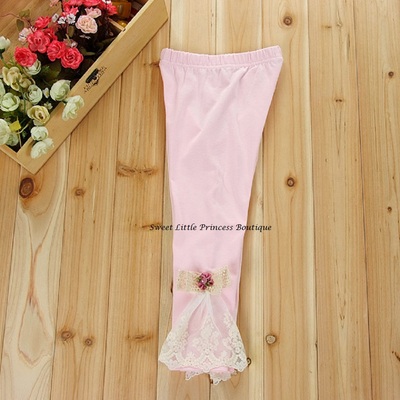 Girls pink lace leggings - Thumbnail 3