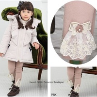 Girls Pink Lace Leggings - Thumbnail 1