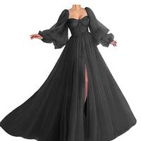 Vintage Tulle Puffy Sleeve Prom Evening Dress with Split  - Thumbnail 2