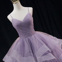 Purple tulle long ball gown dress A-line evening gown - Thumbnail 3