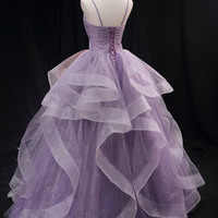 Purple tulle long ball gown dress A-line evening gown - Thumbnail 4