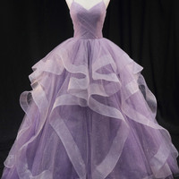 Purple tulle long ball gown dress A-line evening gown - Thumbnail 5