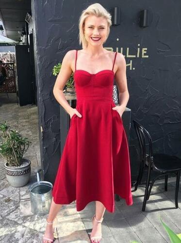 Spaghetti Straps A-Line Red Homecoming Dress with Pockets 