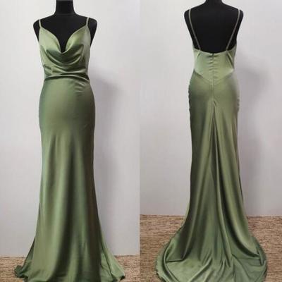 Spaghetti straps cowl neck silk satin long prom dresses - Thumbnail 4