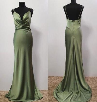 Spaghetti Straps Cowl Neck Silk Satin Long Prom Dresses