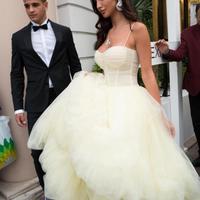 Spaghetti Straps Yellow Tulle Prom Dresses - Thumbnail 1