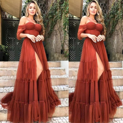 Burnt Orange Prom Dresses Slit Side