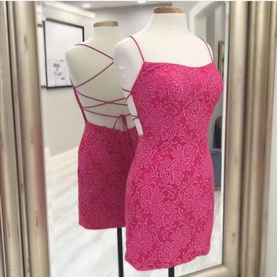 Fuchsia lace homecoming dresses - Thumbnail 2