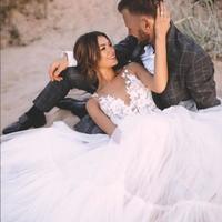 Beautiful Floral Lace V-neck Outdoor Tulle Wedding Dress  - Thumbnail 2