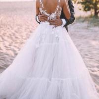 Beautiful Floral Lace V-neck Outdoor Tulle Wedding Dress  - Thumbnail 1