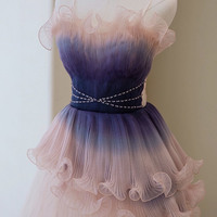 Unique Pink Gradient Long Prom Dress A-line Evening Dress - Thumbnail 2