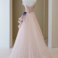 Unique Pink Gradient Long Prom Dress A-line Evening Dress - Thumbnail 5