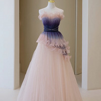 Unique Pink Gradient Long Prom Dress A-line Evening Dress - Thumbnail 6