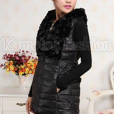 1013 women's cotton down long jacket vest velvet hoodie