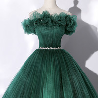 Green tulle long ball gown dress formal dress - Thumbnail 1