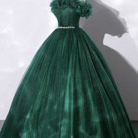 Green tulle long ball gown dress formal dress - Thumbnail 2