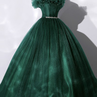Green tulle long ball gown dress formal dress - Thumbnail 3
