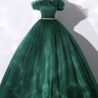 Green tulle long ball gown dress formal dress - Thumbnail 5