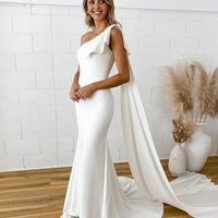 Charming Mermaid One Shoulder Satin Wedding Dresses with Shoulder Train,1459 - Thumbnail 1