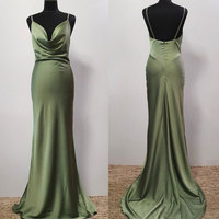 Mermaid Cowl Neck Spaghetti Straps Silk Satin Long Prom Dresses,1463 - Thumbnail 2