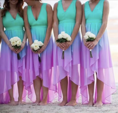 Bridesmaid Dresses Beach Gradient Hi Low,Ombre Cheap Bridemaid Dresses,1465