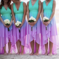 Bridesmaid Dresses Beach Gradient Hi Low,Ombre Cheap Bridemaid Dresses,1465 - Thumbnail 2