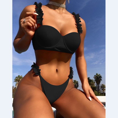 Sexy solid color bikini swimwear set