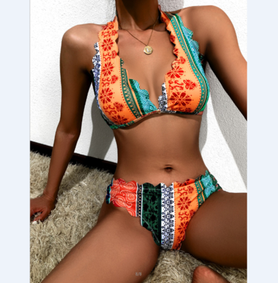 Design Print High Waist Sexy Bikini Split Swimsuit