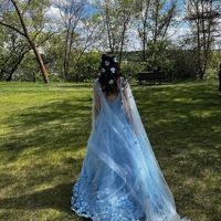 Sweet Sparkly V Neck Blue Tulle Prom Dresses with 3D Flowers - Thumbnail 1
