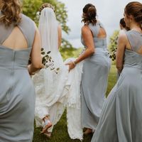 Elegant Sheath V Neck Grey Chiffon Long Bridesmaid Dress for Autumn Wedding - Thumbnail 1