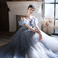 Blue tulle long prom dress blue evening dress - Thumbnail 4