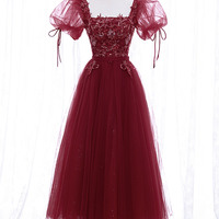 Burgundy tulle lace short prom dress homecoming dress - Thumbnail 6