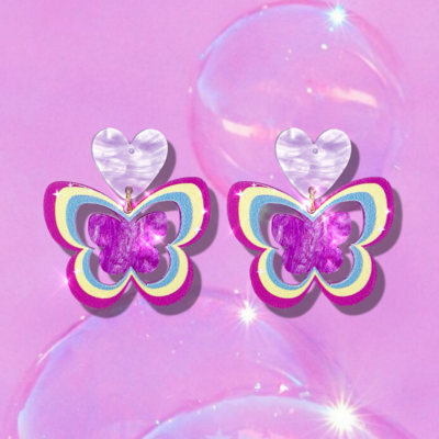 Rainbow butterfly heart dangle earrings