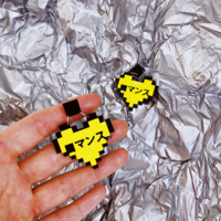 Yellow Pixel Heart Dangle Earrings - Thumbnail 3