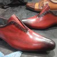 Decent Wear Men's Hand Stitch Red Two Tone Genuine Leather Lace Up Formal Shoes - Thumbnail 2