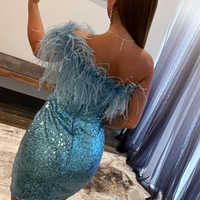Sparkly One Shoulder Bodycon Feather Mini Homecoming Dresses - Thumbnail 1
