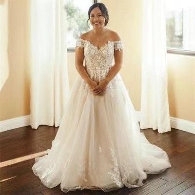 Plus size wedding dresses bridal gown off shoulder with lace - Thumbnail 4