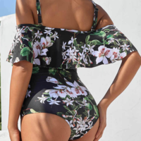 Sexy Floral Print Plus Size Bikini One Piece Swimsuit - Thumbnail 3
