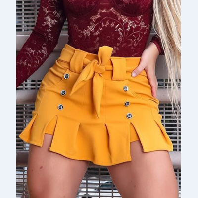 Women loose yellow high waist shorts