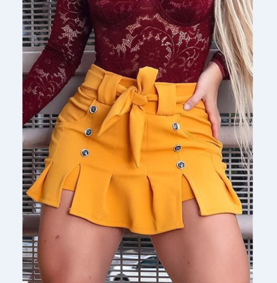 Women Loose Yellow High Waist Shorts