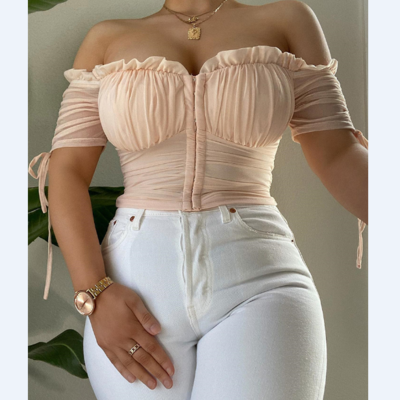 Elegant solid color short sleeve shirt tops