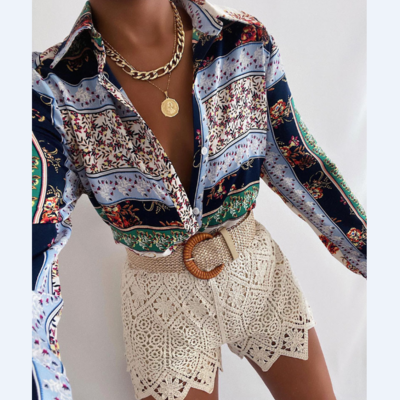 Long sleeve design sexy print shirt