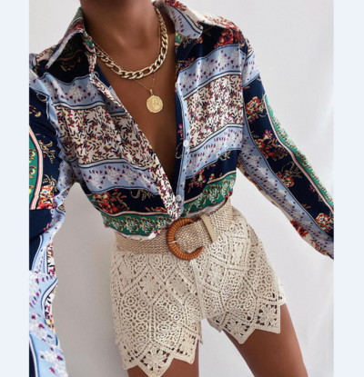 Long Sleeve Design Sexy Print Shirt