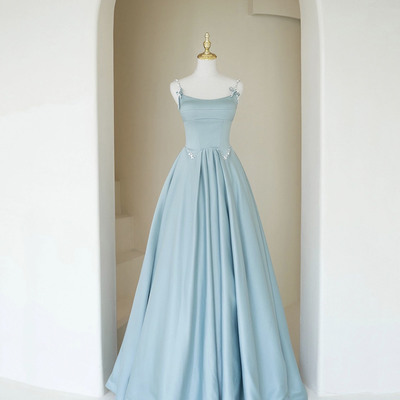 Cute satin long prom dress a-line evening dress