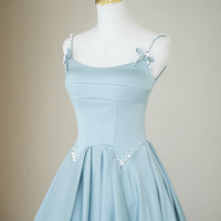 Cute satin long prom dress A-line evening dress - Thumbnail 1