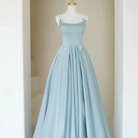 Cute satin long prom dress A-line evening dress - Thumbnail 3