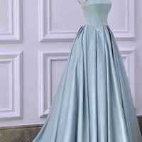 Cute satin long prom dress A-line evening dress - Thumbnail 2