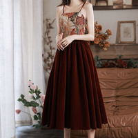 Burgundy Printed Short Prom Dress Homecoming Dress - Thumbnail 2