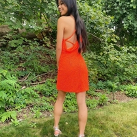 Sheath One Shoulder Orange Sequin Short Homecoming Dresses with Side Slit - Thumbnail 1